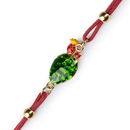 Bracciale Donna Isola Bella Pala di Fico 60000204 in Cordino Rosso Placcato Oro 24kt e Smalti 16+3 cm - Arena Gioielli