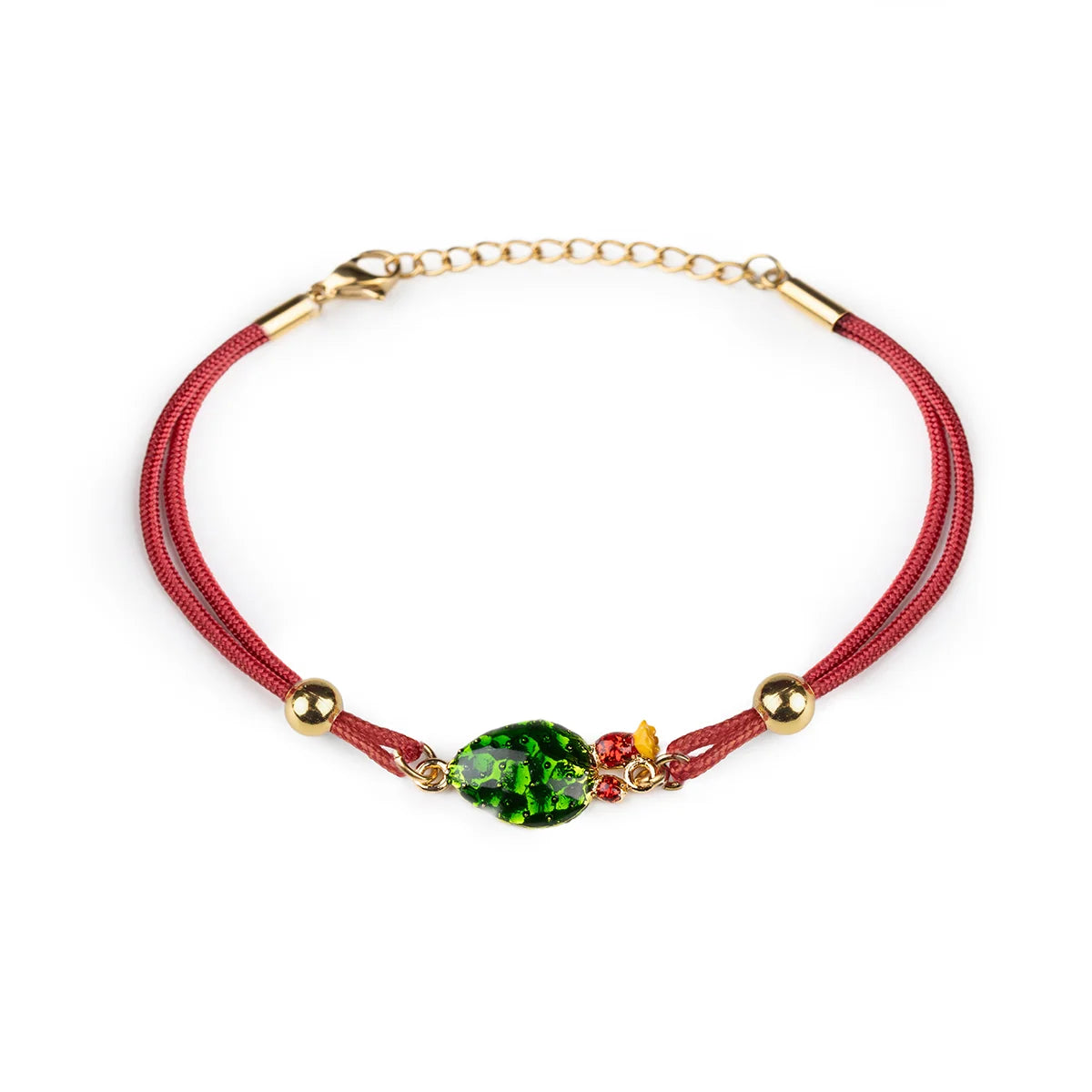 Bracciale Donna Isola Bella Pala di Fico 60000204 in Cordino Rosso Placcato Oro 24kt e Smalti 16+3 cm - Arena Gioielli