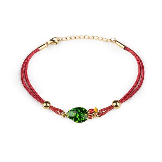 Bracciale Donna Isola Bella Pala di Fico 60000204 in Cordino Rosso Placcato Oro 24kt e Smalti 16+3 cm - Arena Gioielli - Isola bella