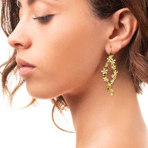 Orecchini Pendenti Donna Isola Bella Gelsomino 60000110 Placcati Oro con Smalti Dipinti a Mano - Arena Gioielli