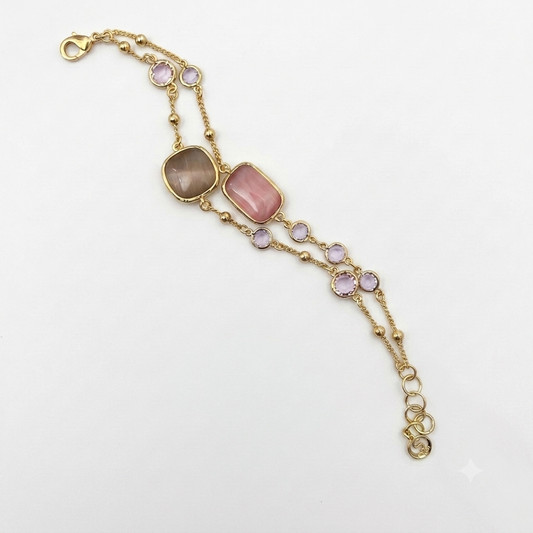 Bracciale Donna Sovrani Ottone Dorato Doppia Catena Quarzo Fume Rosa Lavanda J11534 - Arena Gioielli - Sovrani