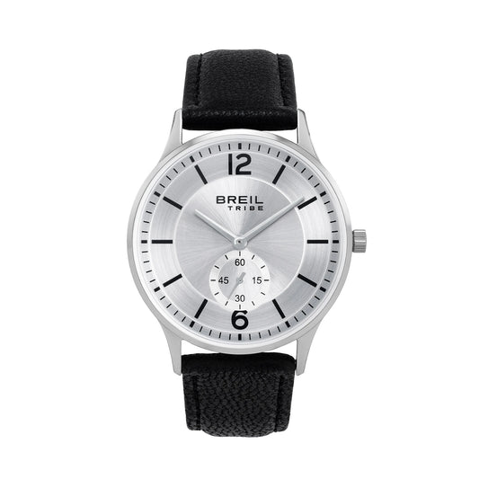 Orologio Solo Tempo Uomo Breil Tribe Belmont EW0852 in Pelle Nera e Acciaio con Quadrante Argento 39 mm - Arena Gioielli  - Breil