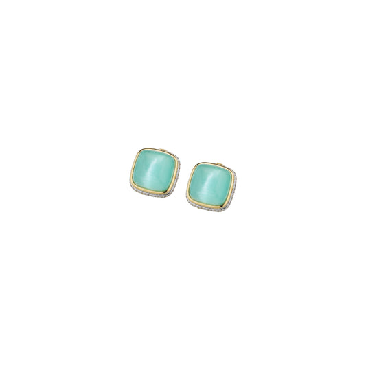 Orecchini Donna Sovrani Ottone Dorato Lobo Calcedonio Verde Menta Zirconi J12271 - Sovrani