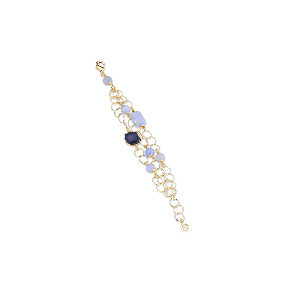 Bracciale Donna Sovrani Ottone Dorato Rete Calcedonio Azzurro e Agata Blu J12421 - Sovrani