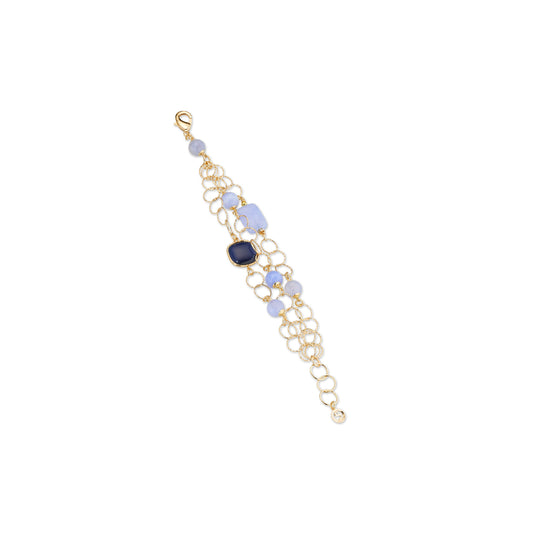 Bracciale Donna Sovrani Ottone Dorato Rete Calcedonio Azzurro e Agata Blu J12421 - Sovrani