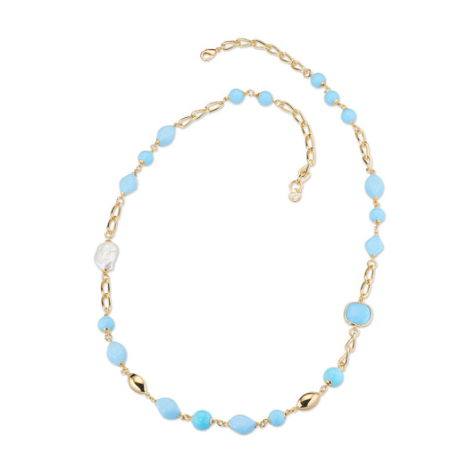 Collana Donna Sovrani Ottone Dorato Calcedonio Azzurro e Perla Barocca J12431 - Sovrani