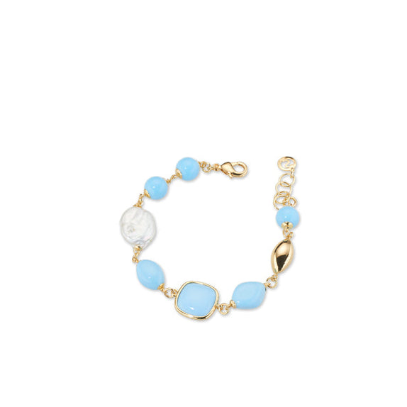 Bracciale Donna Sovrani Ottone Dorato Calcedonio Azzurro e Perla Barocca J12432 - sovrani