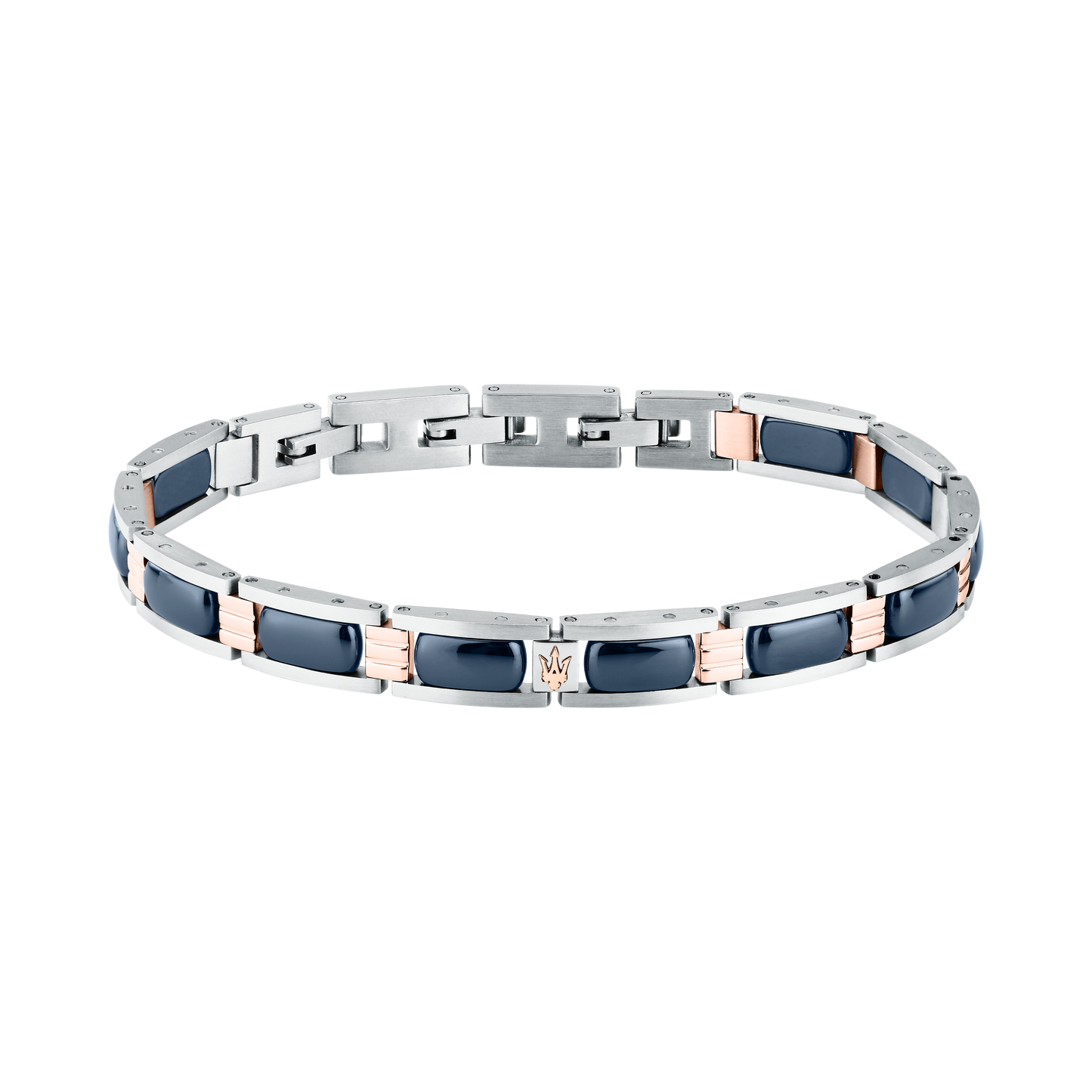Bracciale Uomo Maserati Ceramic a Catena in Acciaio e Ceramica Blu con Dettagli Rose Gold JM426ATZ101 - Arena Gioielli - Maserati