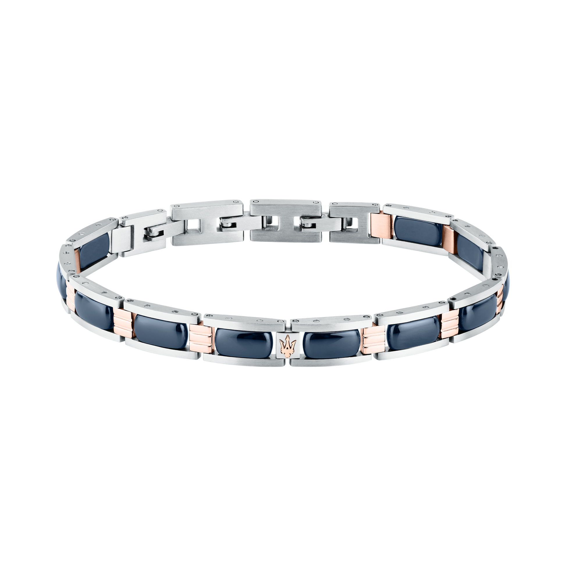 Bracciale Uomo Maserati Ceramic a Catena in Acciaio e Ceramica Blu con Dettagli Rose Gold JM426ATZ101 - Arena Gioielli
