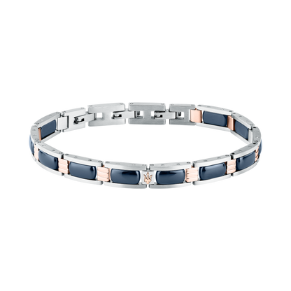 Bracciale Uomo Maserati Ceramic a Catena in Acciaio e Ceramica Blu con Dettagli Rose Gold JM426ATZ101 - Arena Gioielli
