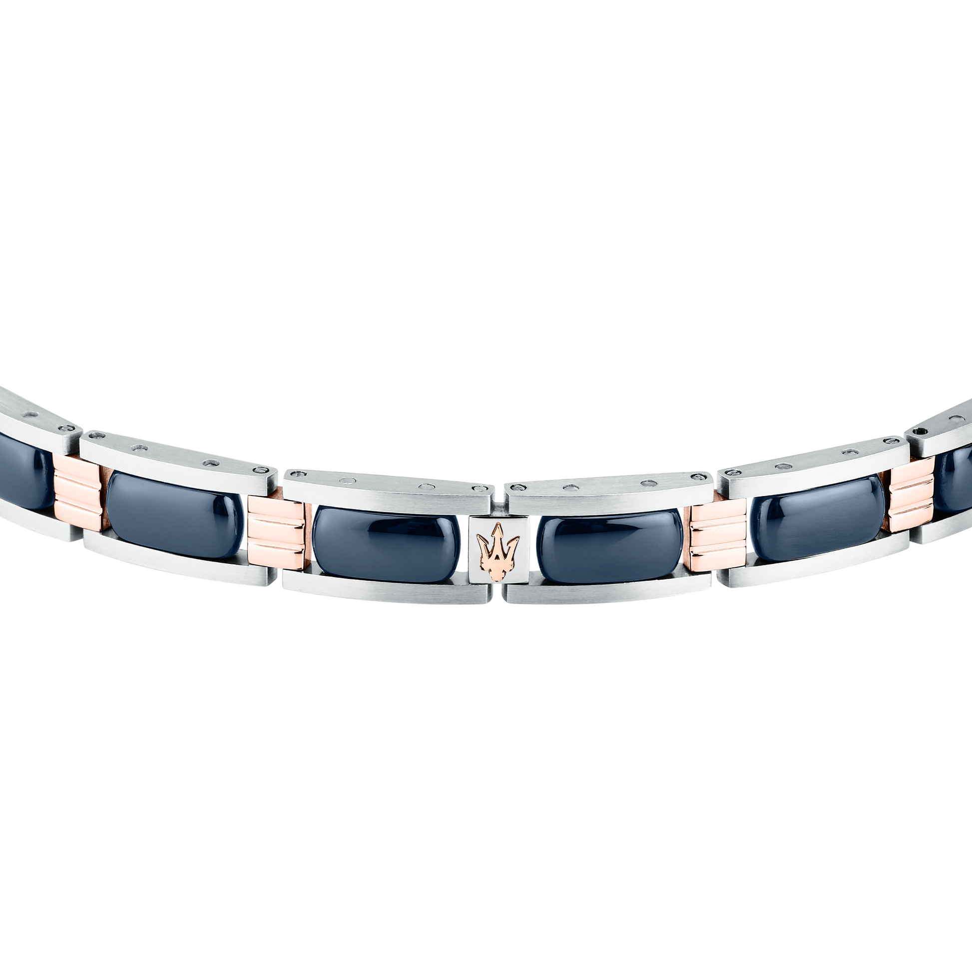 Bracciale Uomo Maserati Ceramic a Catena in Acciaio e Ceramica Blu con Dettagli Rose Gold JM426ATZ101 - Arena Gioielli