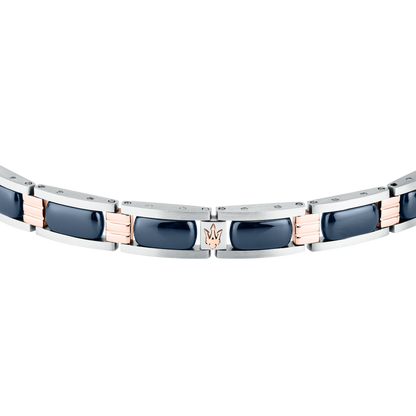 Bracciale Uomo Maserati Ceramic a Catena in Acciaio e Ceramica Blu con Dettagli Rose Gold JM426ATZ101 - Arena Gioielli