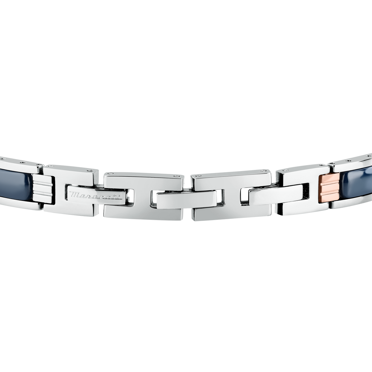 Bracciale Uomo Maserati Ceramic a Catena in Acciaio e Ceramica Blu con Dettagli Rose Gold JM426ATZ101 - Arena Gioielli