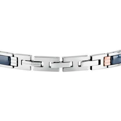 Bracciale Uomo Maserati Ceramic a Catena in Acciaio e Ceramica Blu con Dettagli Rose Gold JM426ATZ101 - Arena Gioielli