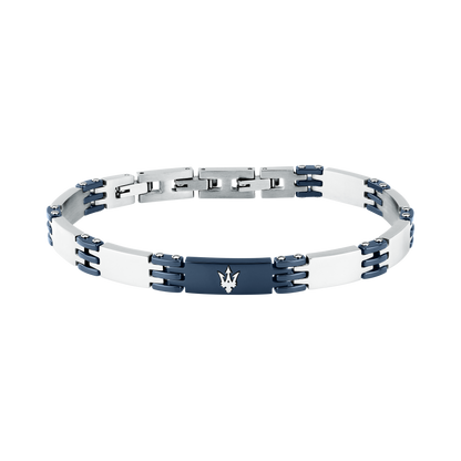 Bracciale Uomo Maserati Ceramic a Catena in Acciaio e Ceramica Chiara con Dettagli Blu JM426ATZ104