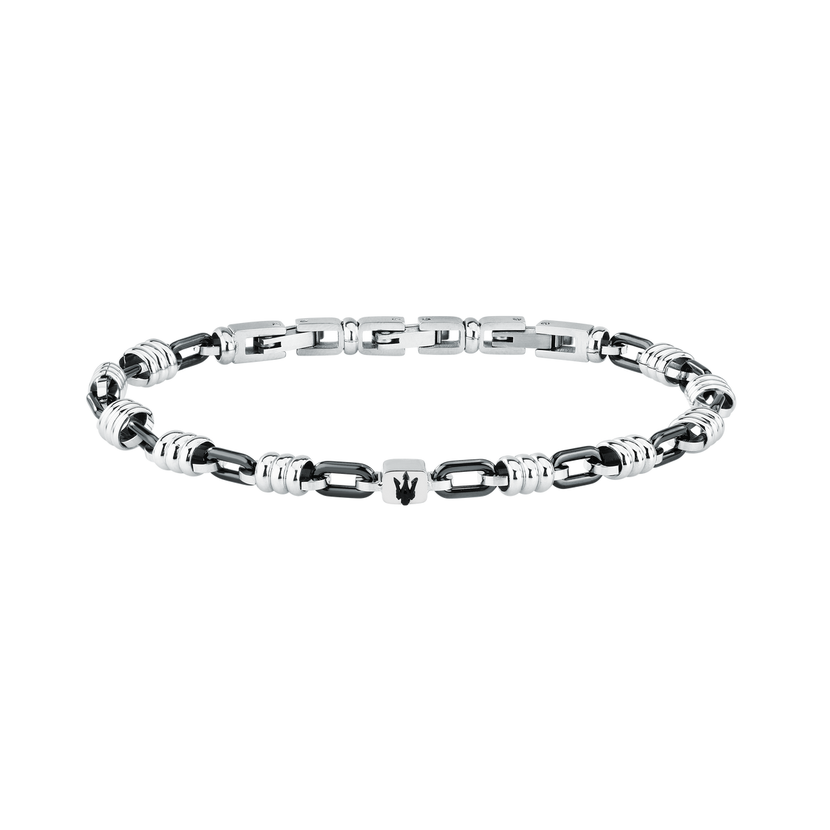 Bracciale Uomo Maserati Ceramic a Catena in Acciaio Nero e Silver con Tridente Centrale JM426ATZ92 - Maserati
