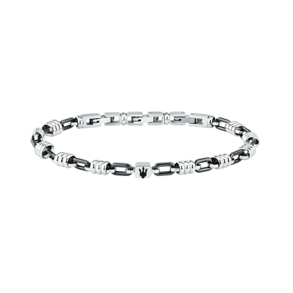 Bracciale Uomo Maserati Ceramic a Catena in Acciaio Nero e Silver con Tridente Centrale JM426ATZ92
