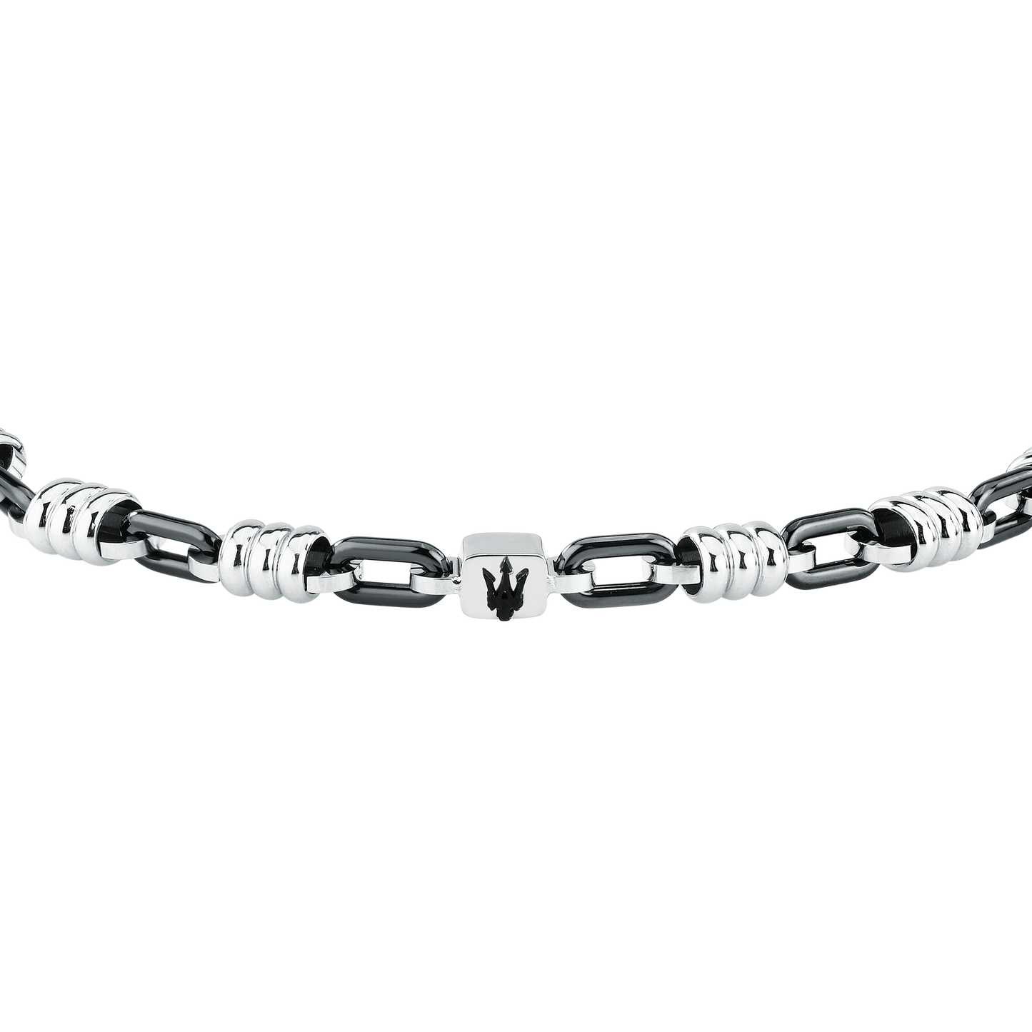 Bracciale Uomo Maserati Ceramic a Catena in Acciaio Nero e Silver con Tridente Centrale JM426ATZ92 - Maserati