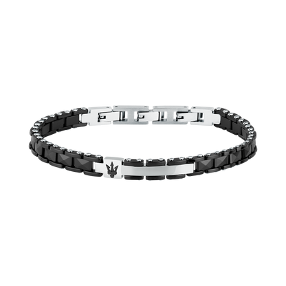 Bracciale Uomo Maserati Ceramic a Catena in Acciaio e Ceramica Nera con Tridente JM426ATZ95