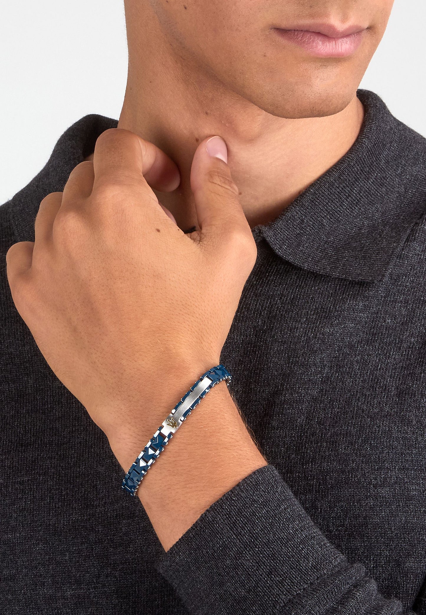 Bracciale Uomo Maserati Ceramic a Catena in Acciaio e Ceramica Blu con Tridente Gold JM426ATZ96 - Maserati
