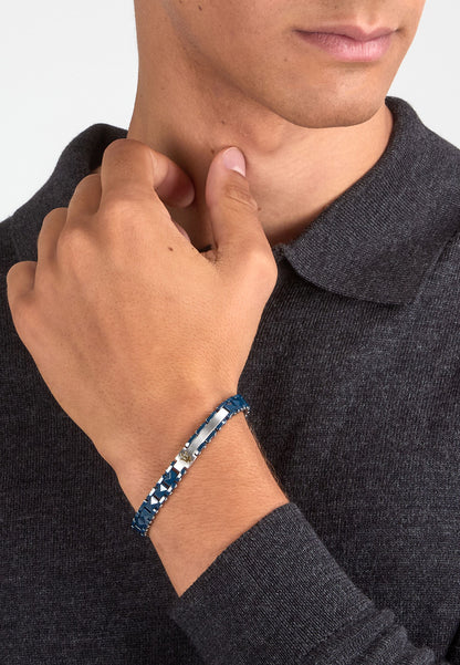 Bracciale Uomo Maserati Ceramic a Catena in Acciaio e Ceramica Blu con Tridente Gold JM426ATZ96