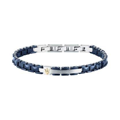 Bracciale Uomo Maserati Ceramic a Catena in Acciaio e Ceramica Blu con Tridente Gold JM426ATZ96