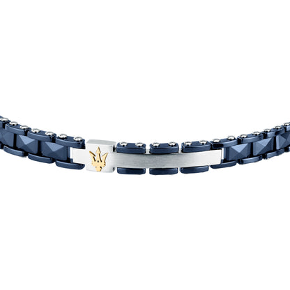 Bracciale Uomo Maserati Ceramic a Catena in Acciaio e Ceramica Blu con Tridente Gold JM426ATZ96