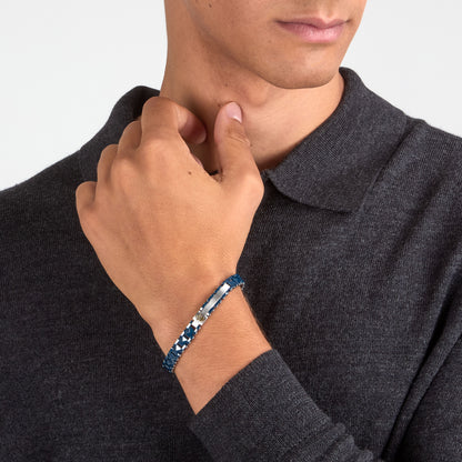 Bracciale Uomo Maserati Ceramic a Catena in Acciaio e Ceramica Blu con Tridente Gold JM426ATZ96