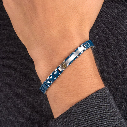 Bracciale Uomo Maserati Ceramic a Catena in Acciaio e Ceramica Blu con Tridente Gold JM426ATZ96