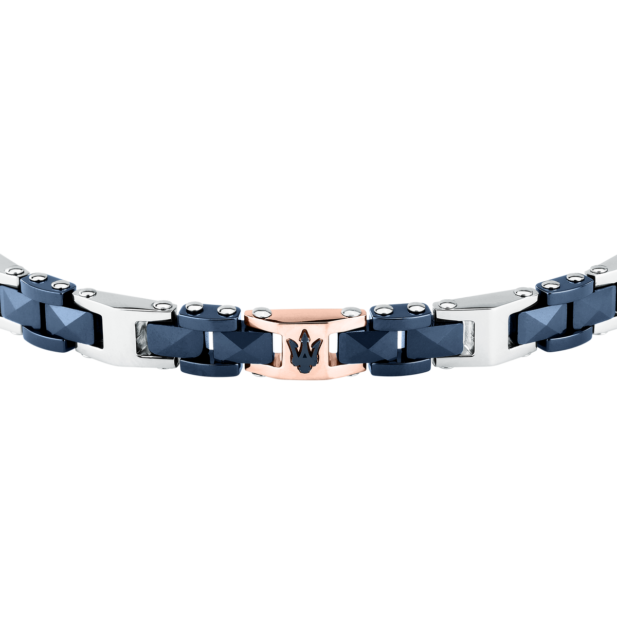 Bracciale Uomo Maserati Ceramic a Catena in Acciaio e Ceramica Blu con Tridente Rose Gold JM426ATZ97 - Maserati