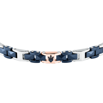 Bracciale Uomo Maserati Ceramic a Catena in Acciaio e Ceramica Blu con Tridente Rose Gold JM426ATZ97