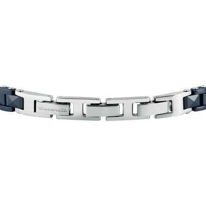 Bracciale Uomo Maserati Ceramic a Catena in Acciaio e Ceramica Blu con Tridente Rose Gold JM426ATZ97