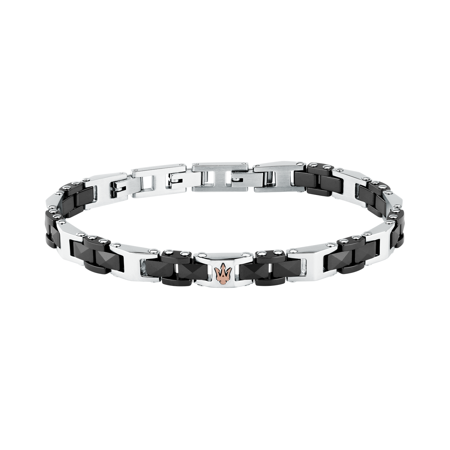 Bracciale Uomo Maserati Ceramic a Catena in Acciaio e Ceramica Nera con Tridente Rose Gold JM426ATZ98 - Maserati