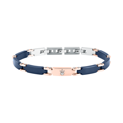 Bracciale Uomo Maserati Ceramic a Catena in Acciaio e Ceramica Blu con Dettagli Rose Gold JM426ATZ99