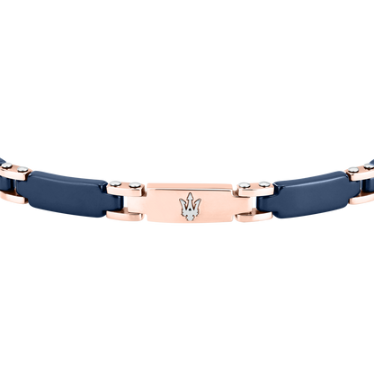 Bracciale Uomo Maserati Ceramic a Catena in Acciaio e Ceramica Blu con Dettagli Rose Gold JM426ATZ99