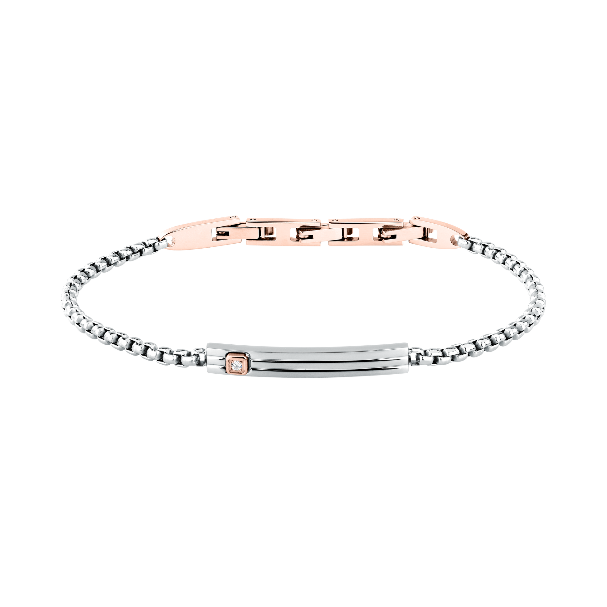 Bracciale Uomo Maserati Titanium in Titanio e Acciaio Silver con Dettaglio Rose Gold e Diamante Lab-Grown JM426AXF04 - Arena Gioielli