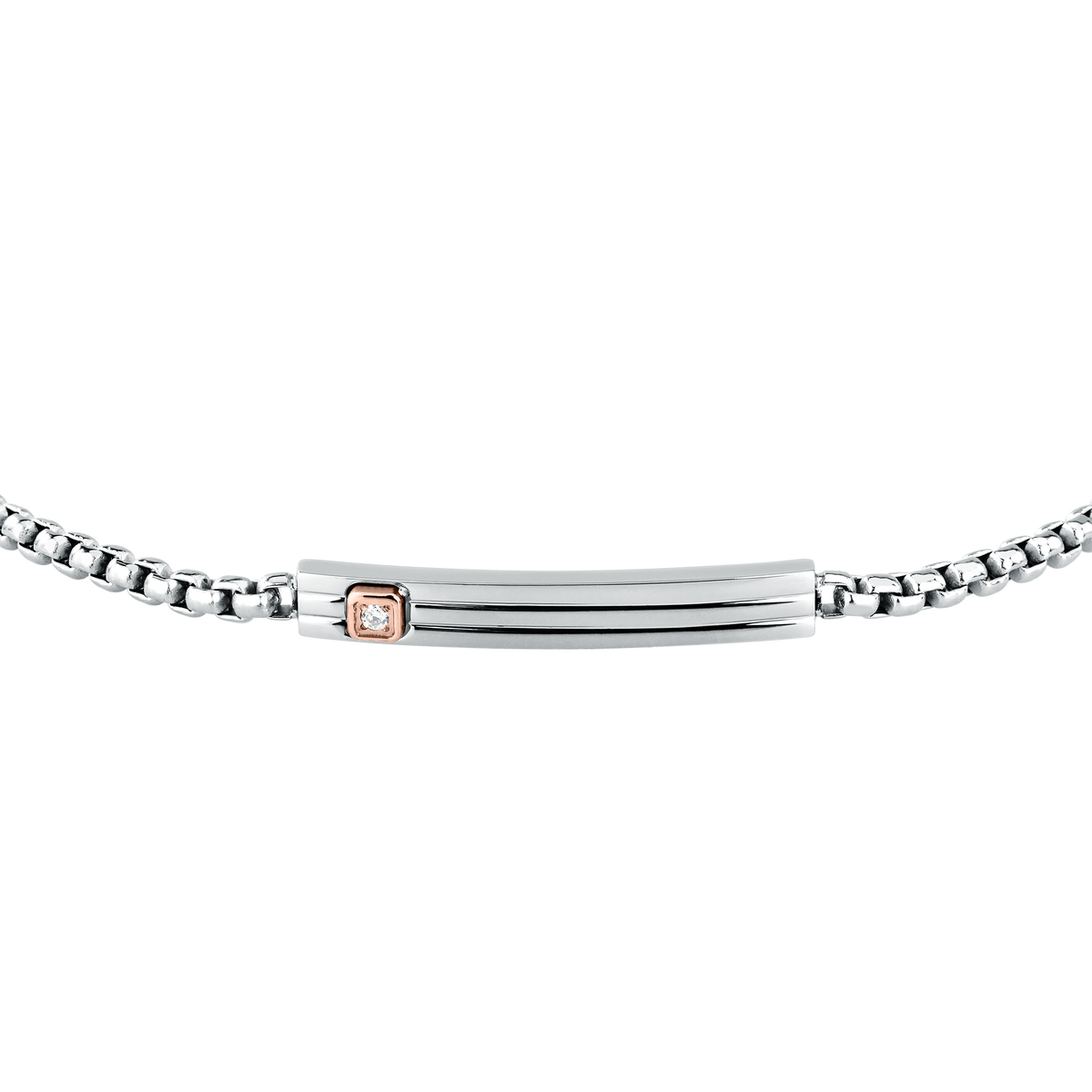 Bracciale Uomo Maserati Titanium in Titanio e Acciaio Silver con Dettaglio Rose Gold e Diamante Lab-Grown JM426AXF04 - Arena Gioielli - Maserati
