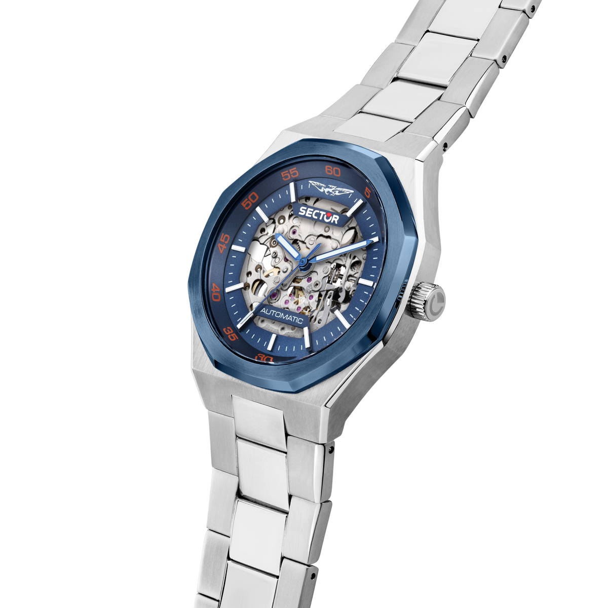 Orologio Uomo Sector OTTO150 Automatico Skeleton in Acciaio Silver con Lunetta Blu R3223150001 - Arena Gioielli