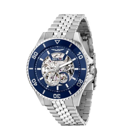 Orologio Uomo Sector 230 Automatico Skeleton in Acciaio Silver con Lunetta Blu R3223161025 - Arena Gioielli - Sector