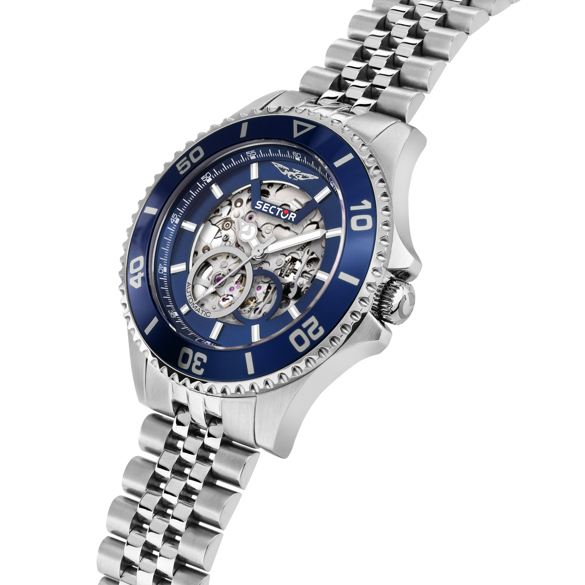 Orologio Uomo Sector 230 Automatico Skeleton in Acciaio Silver con Lunetta Blu R3223161025 - Arena Gioielli - Sector