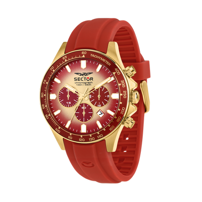 Orologio Uomo Sector 230 Cronografo in Acciaio Gold e Silicone Rosso R3271661035