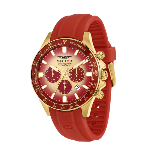 Orologio Uomo Sector 230 Cronografo in Acciaio Gold e Silicone Rosso R3271661035 - Arena Gioielli - Sector
