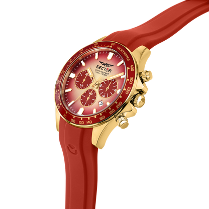 Orologio Uomo Sector 230 Cronografo in Acciaio Gold e Silicone Rosso R3271661035
