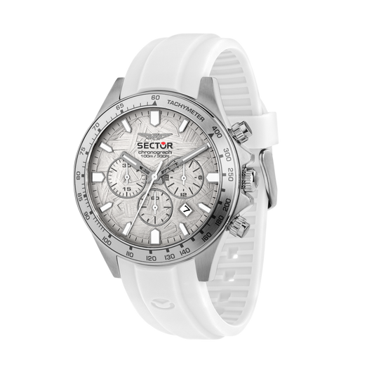 Orologio Uomo Sector 230 Cronografo in Acciaio Silver e Silicone Bianco R3271661037 - Arena Gioielli - Sector
