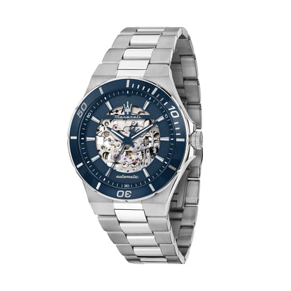 Orologio Uomo Maserati Sfida Automatico Skeleton in Acciaio Silver con Quadrante Blu R8823140019 - Arena Gioielli
