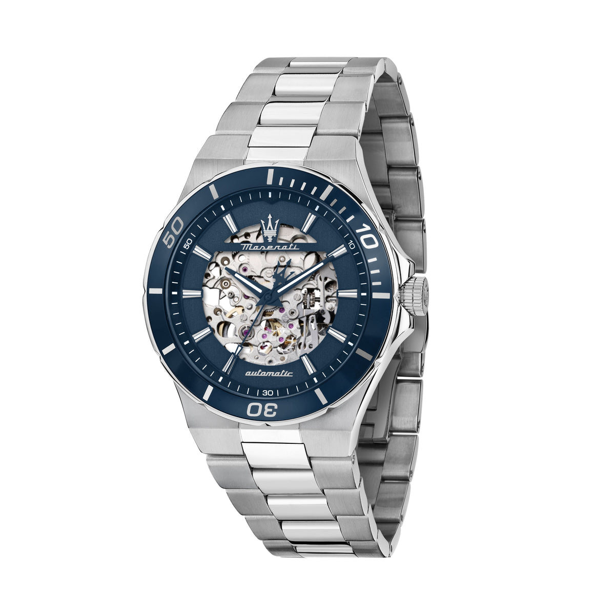 Orologio Uomo Maserati Sfida Automatico Skeleton in Acciaio Silver con Quadrante Blu R8823140019 - Arena Gioielli