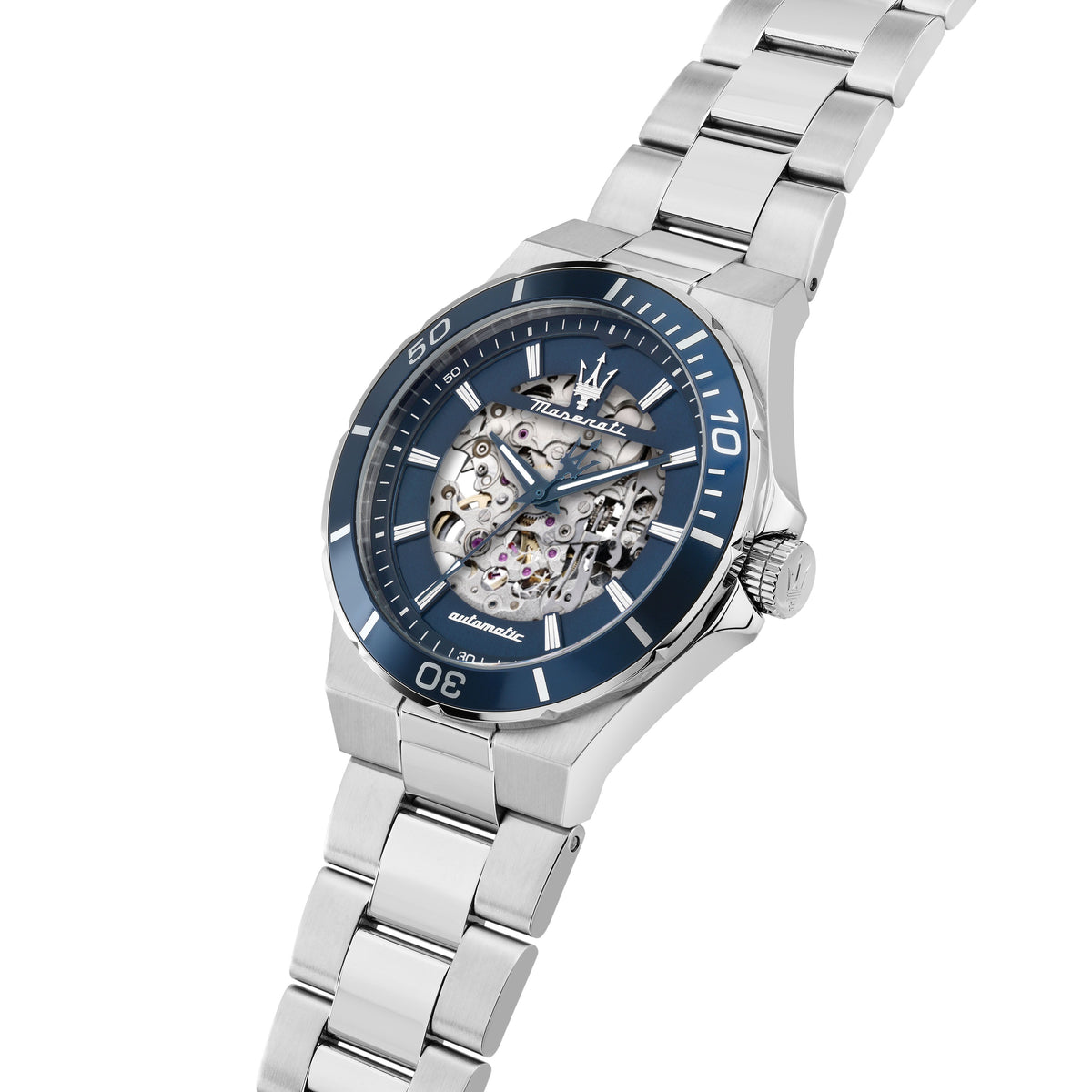Orologio Uomo Maserati Sfida Automatico Skeleton in Acciaio Silver con Quadrante Blu R8823140019 - Arena Gioielli - Maserati