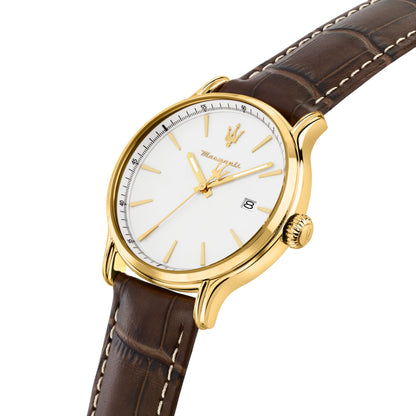 Orologio Uomo Maserati Epoca Solo Tempo in Acciaio Gold e Pelle Marrone R8851118018