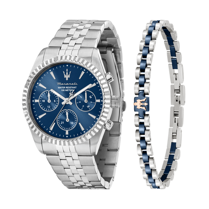 Orologio Uomo Maserati Competizione Multifunzione in Acciaio Silver con Quadrante Blu e Bracciale R8853100048