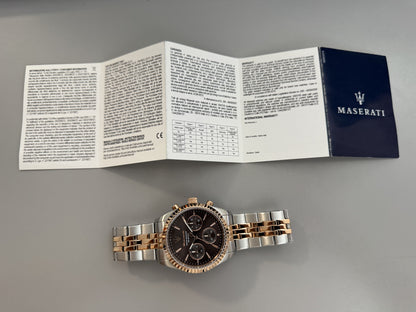 Orologio Uomo Maserati Competizione Multifunzione in Acciaio Bicolore Silver e Rose Gold con Quadrante Marrone R8853100049